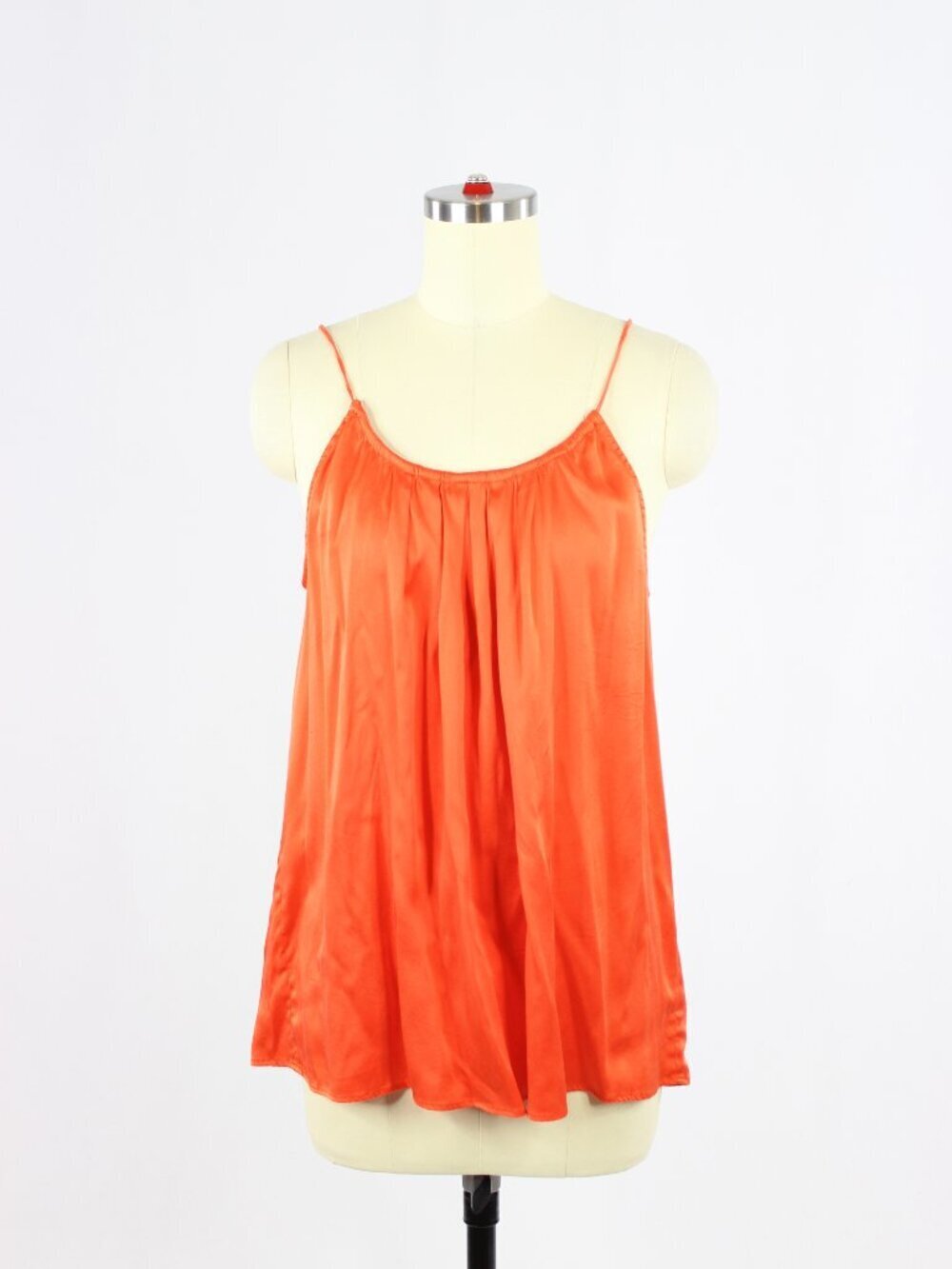 RORY BECA Orange 100% Silk Satin Charmeuse Pleated Halter Camisole Top, Size L